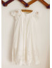 Ivory Cotton Eyelet Lace Knee Length Flower Girl Dress